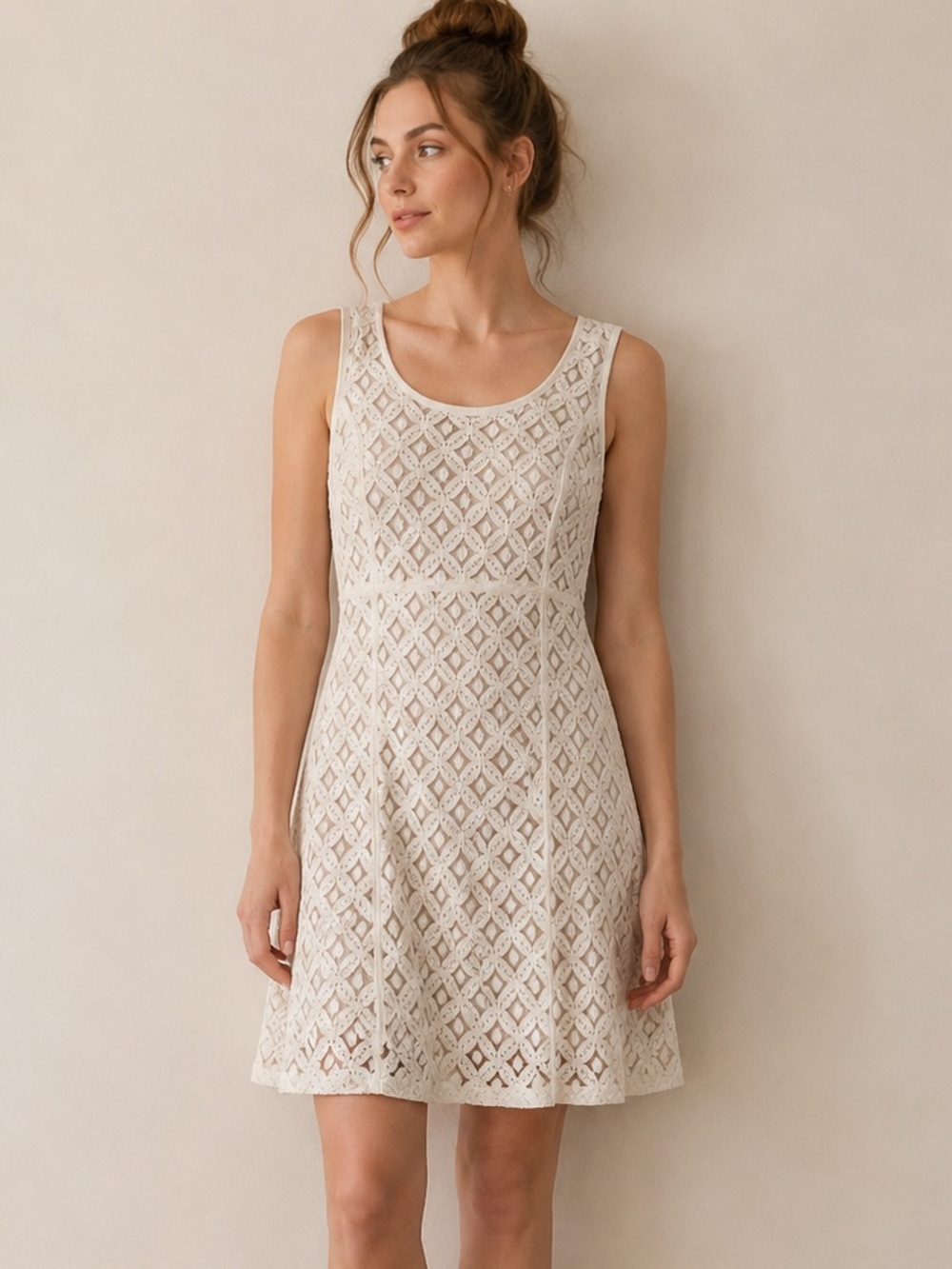 NWT Covington Cream Lace Lined Sleeveless Tank Dress Boho Chic Size 14